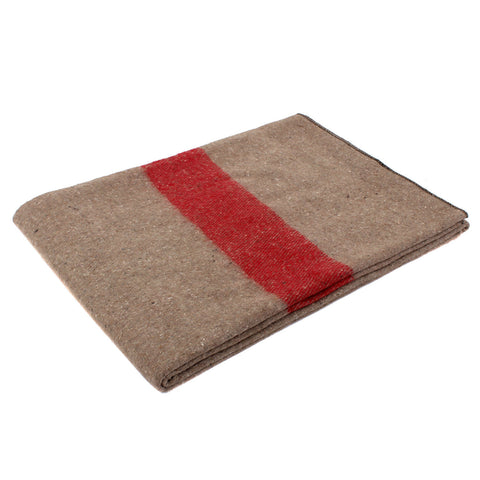 Swiss Style Wool Blanket - Tan/Red Strip - Delta Survivalist