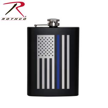 Stainless Steel Thin Blue Line Flag Flask - Delta Survivalist