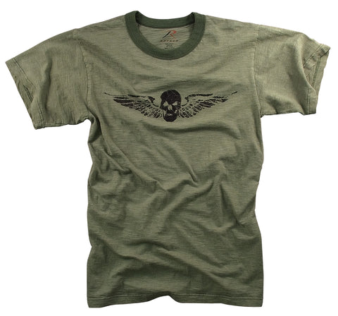 Vintage Slub T-shirt- Black Skull & Wing - Delta Survivalist