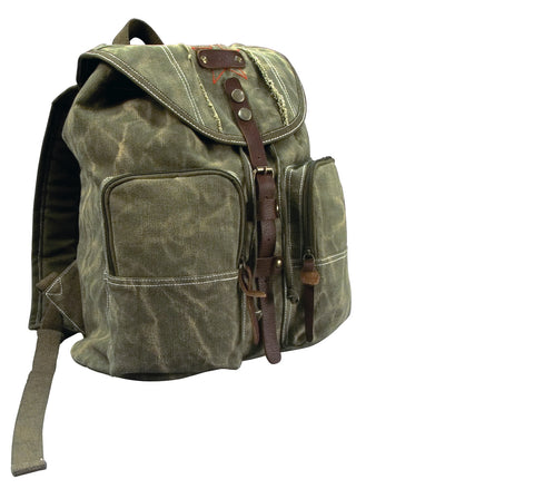 Stone Washed Canvas Backpack With Leather Accents - Delta Survivalist
